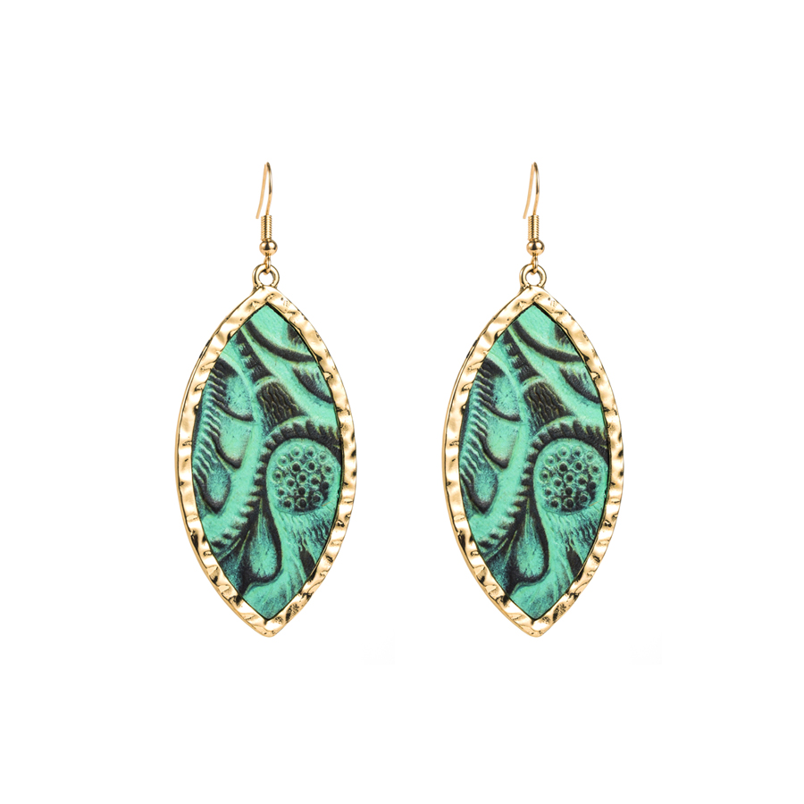 1 Pair Elegant Simple Style Printing Leaves Plating Alloy Gold Plated Drop Earrings display picture 7