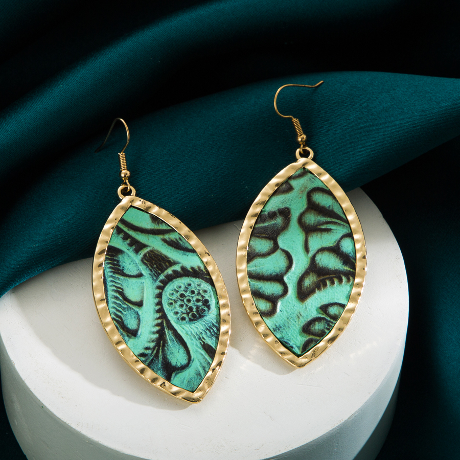 1 Pair Elegant Simple Style Printing Leaves Plating Alloy Gold Plated Drop Earrings display picture 3