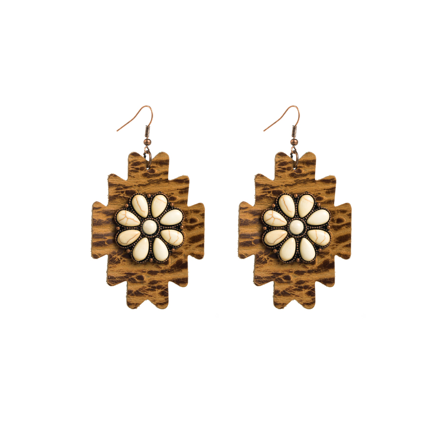Wholesale Jewelry 1 Pair Ethnic Style Flower Leather Turquoise Drop Earrings display picture 7