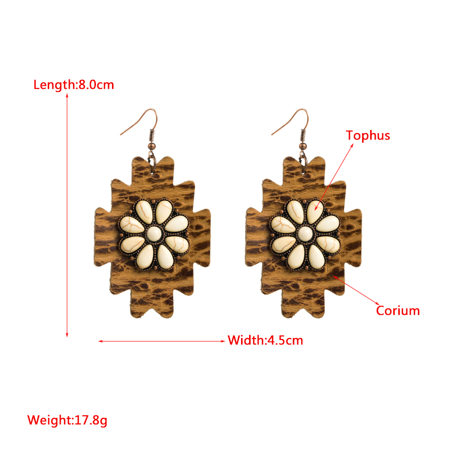 Wholesale Jewelry 1 Pair Ethnic Style Flower Leather Turquoise Drop Earrings display picture 1
