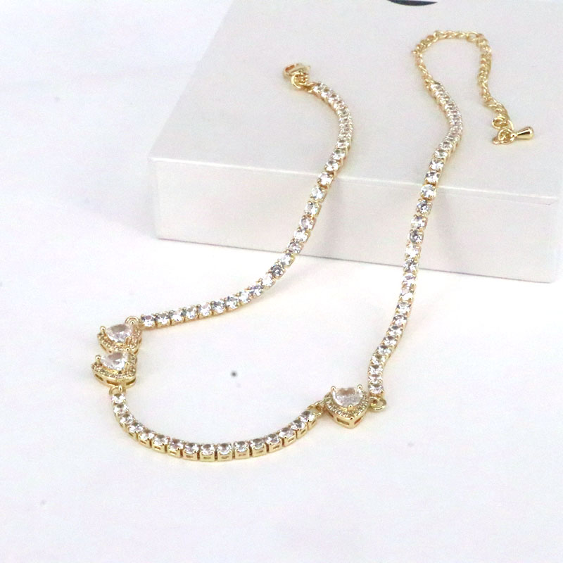 Elegant Simple Style Heart Shape Copper Gold Plated Zircon Necklace In Bulk display picture 2