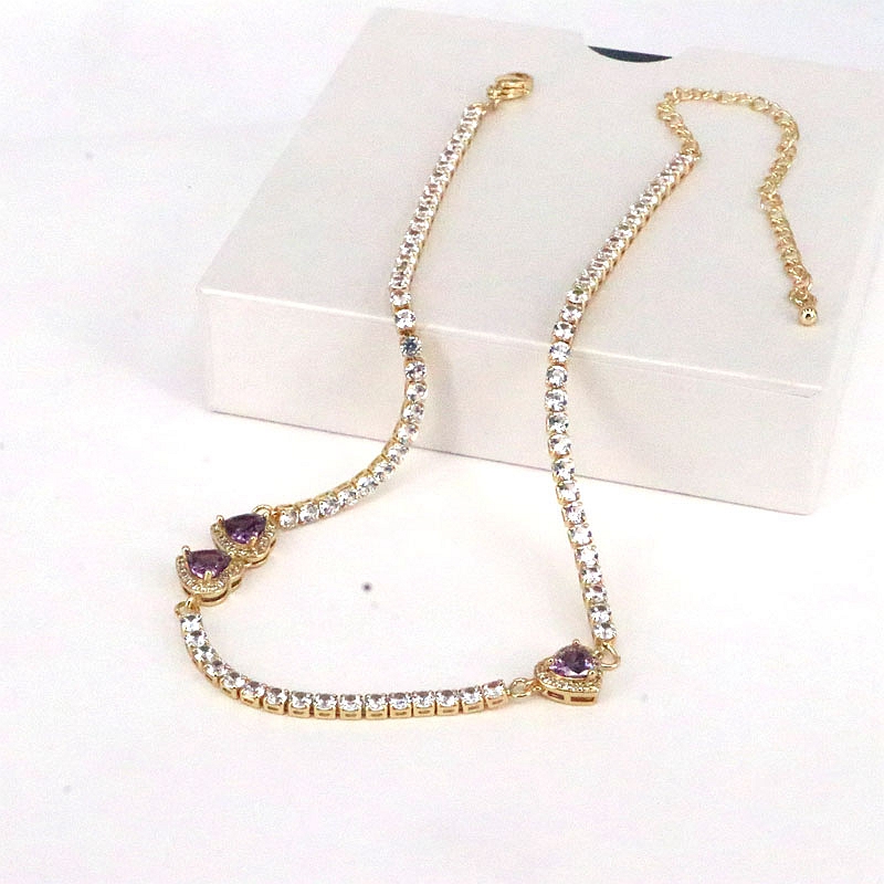 Elegant Simple Style Heart Shape Copper Gold Plated Zircon Necklace In Bulk display picture 3
