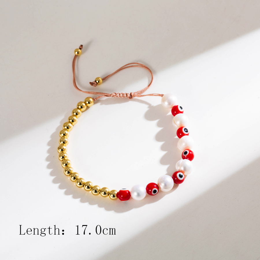 Ins Style Devil's Eye Freshwater Pearl Rope Copper Beaded Enamel Plating 18k Gold Plated Bracelets display picture 4