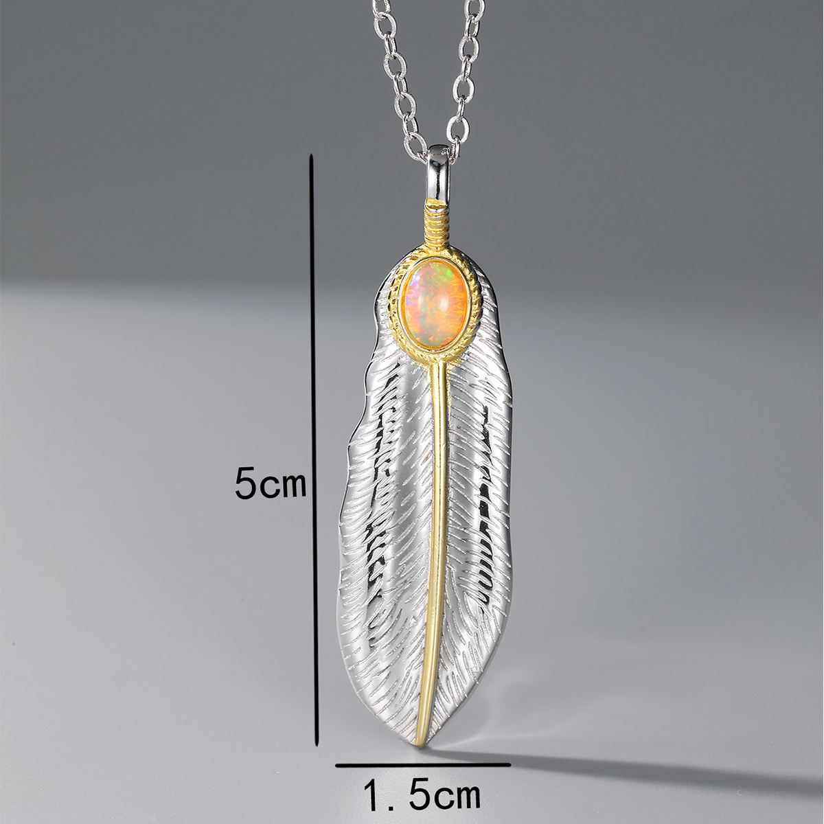 Vintage Style Oval Feather Sterling Silver Plating Inlay Artificial Gemstones 18k Gold Plated Pendant Necklace display picture 22