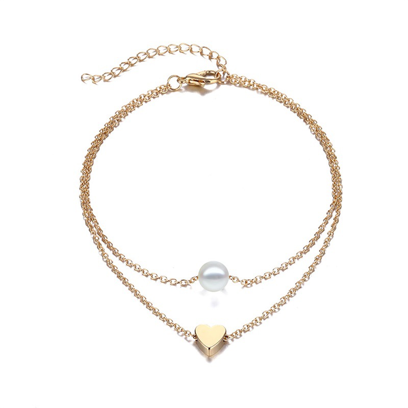 Simple Style Round Heart Shape Gold Plated Silver Plated Imitation Pearl Alloy Wholesale Anklet display picture 6