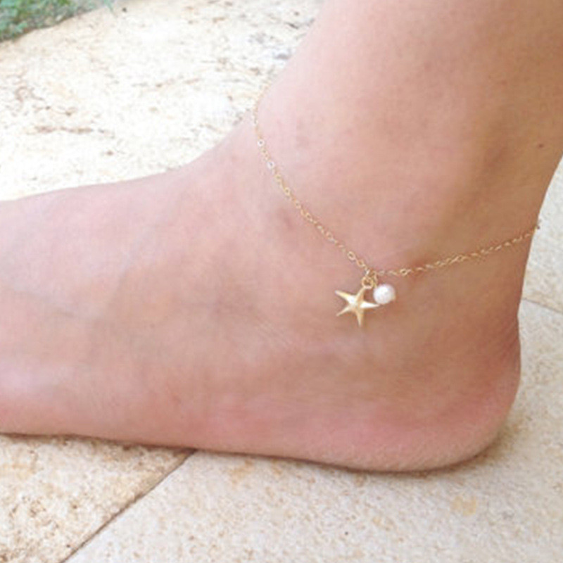 Simple Style Animal Cross Moon Gold Plated Silver Plated Imitation Pearl Alloy Wholesale Anklet display picture 13