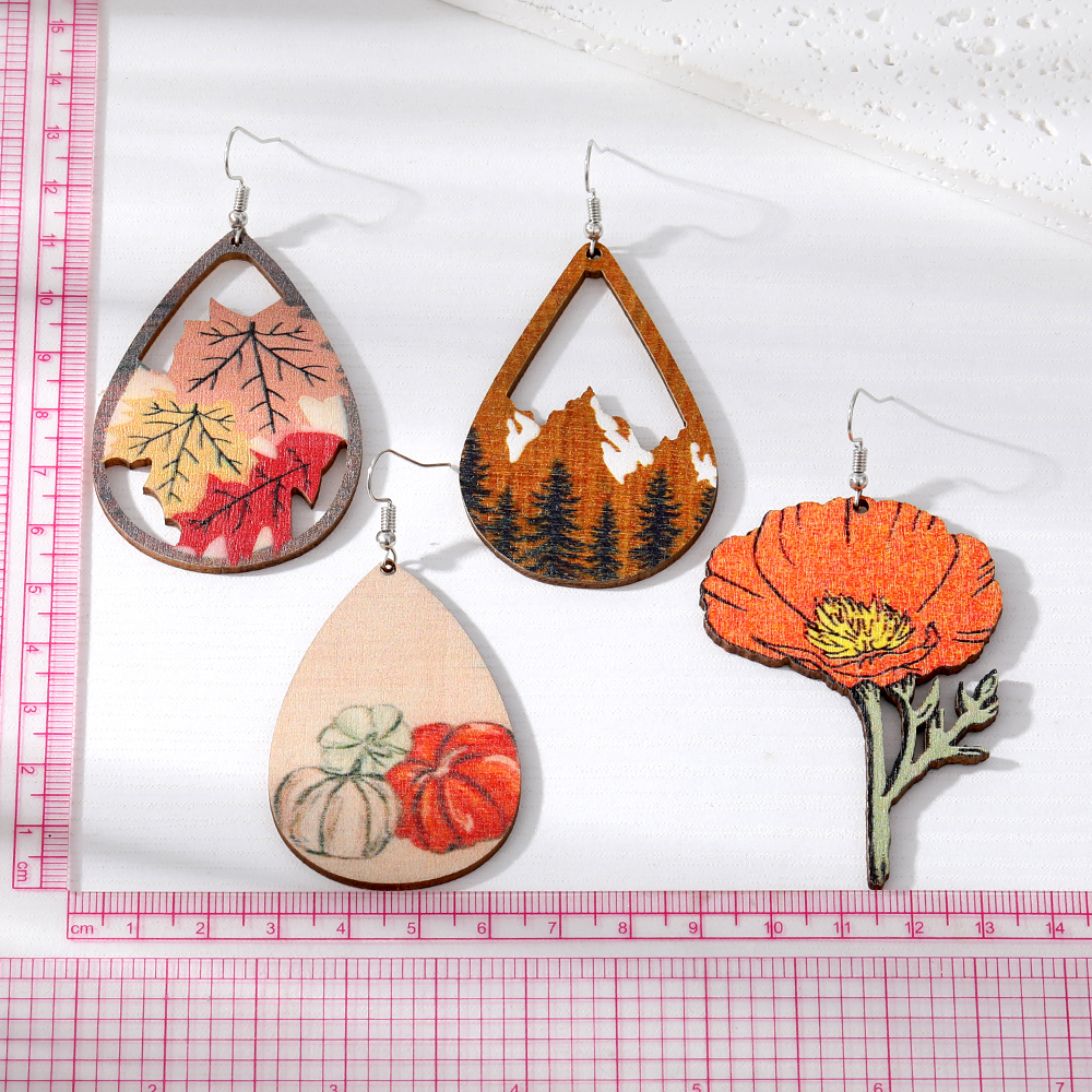 Wholesale Jewelry 1 Pair Retro Pastoral Leaves Flower Wood Resin Drop Earrings display picture 6