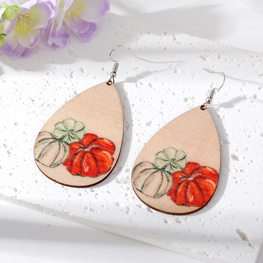 Wholesale Jewelry 1 Pair Retro Pastoral Leaves Flower Wood Resin Drop Earrings display picture 4