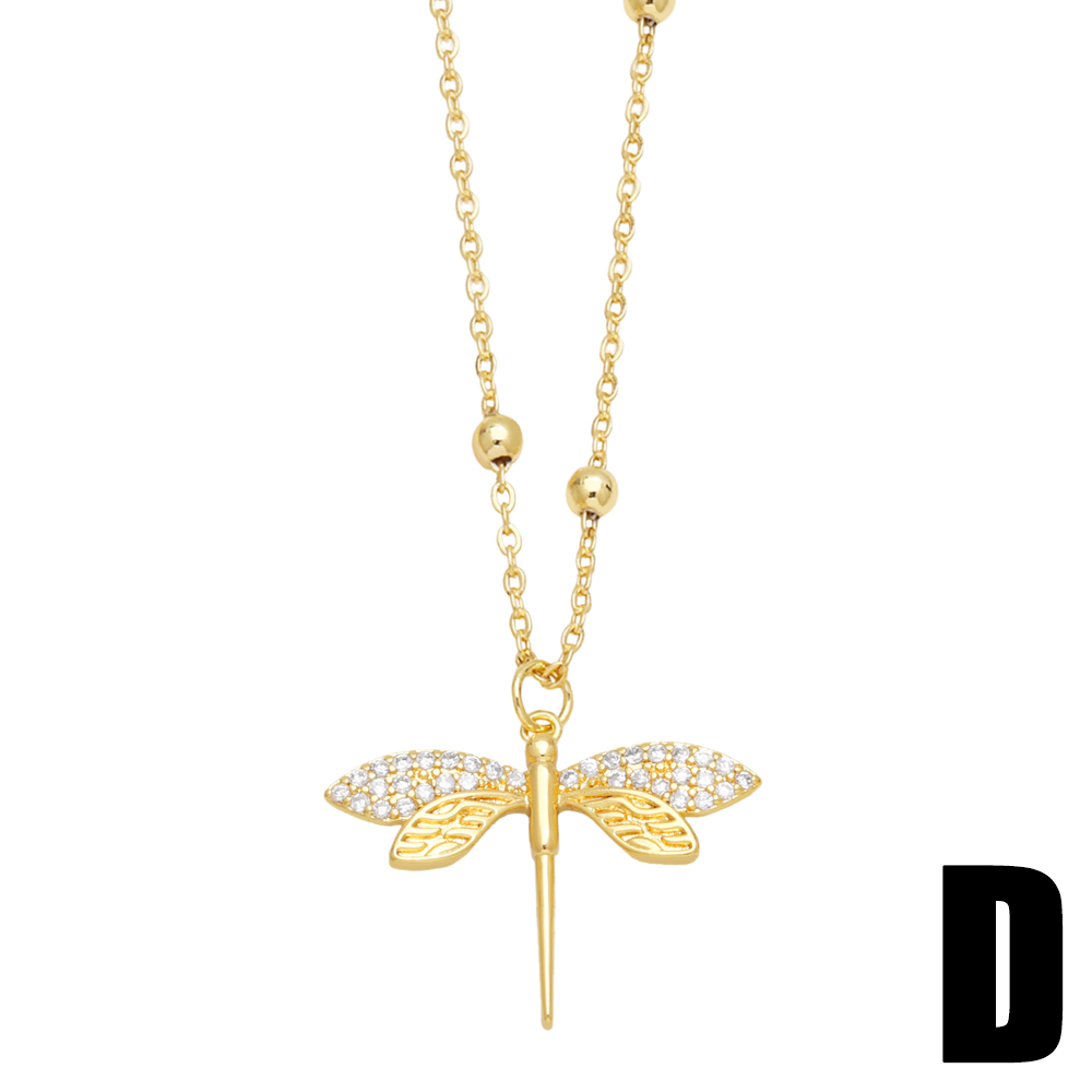 Japanese Style Dragonfly Copper Plating Inlay Zircon 18k Gold Plated Pendant Necklace display picture 6