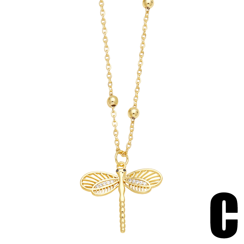 Japanese Style Dragonfly Copper Plating Inlay Zircon 18k Gold Plated Pendant Necklace display picture 4