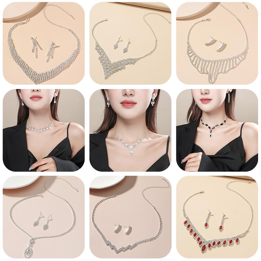 Shiny Geometric Water Droplets Alloy Inlay Crystal Women's Earrings Necklace display picture 5