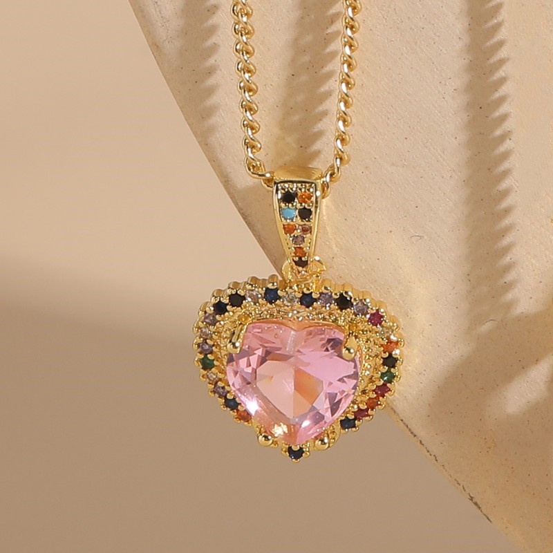 Casual Heart Shape Copper Irregular Inlay Zircon 14k Gold Plated Pendant Necklace display picture 1
