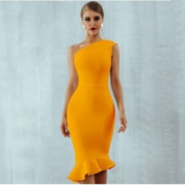 Women's Ruffled Skirt Bodycon Dress Trumpet Dress Elegant Simple Style Oblique Collar Ruffle Hem Sleeveless Solid Color Midi Dress Party Street Cocktail Party display picture 9