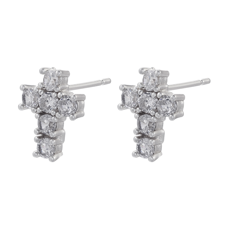 1 Pair Elegant Cross Copper Plating Inlay Zircon 18k Gold Plated Ear Studs display picture 1