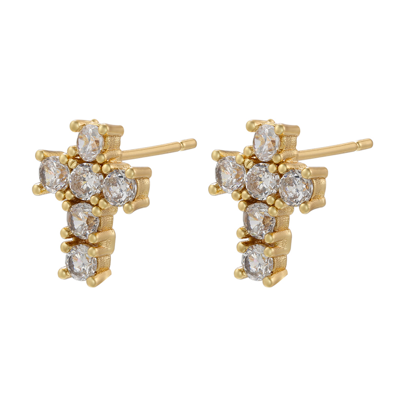 1 Pair Elegant Cross Copper Plating Inlay Zircon 18k Gold Plated Ear Studs display picture 2