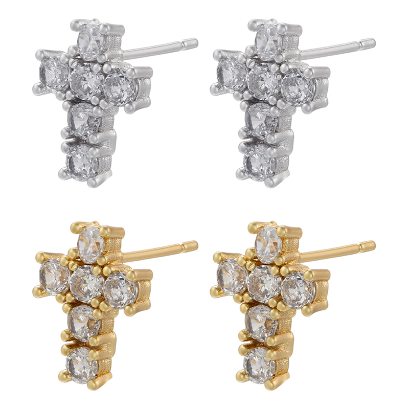 1 Pair Elegant Cross Copper Plating Inlay Zircon 18k Gold Plated Ear Studs display picture 3