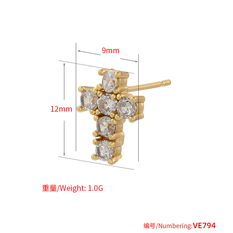 1 Pair Elegant Cross Copper Plating Inlay Zircon 18k Gold Plated Ear Studs display picture 4