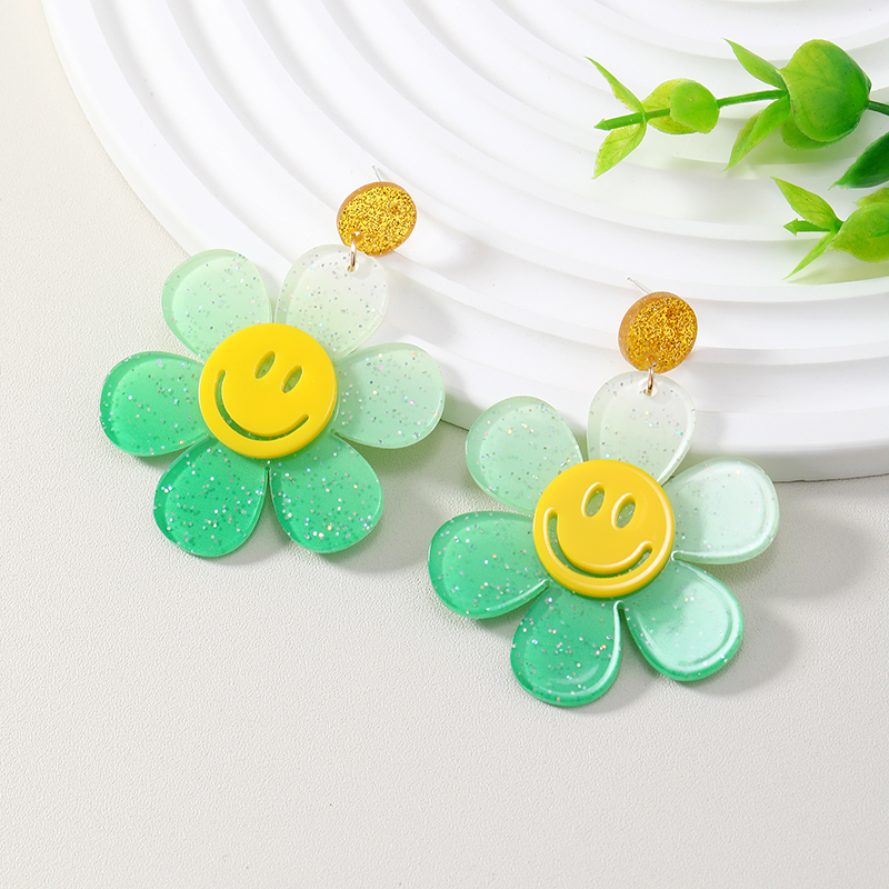 Wholesale Jewelry 1 Pair Cute Novelty Shiny Smiley Face Flower Arylic Earrings display picture 2