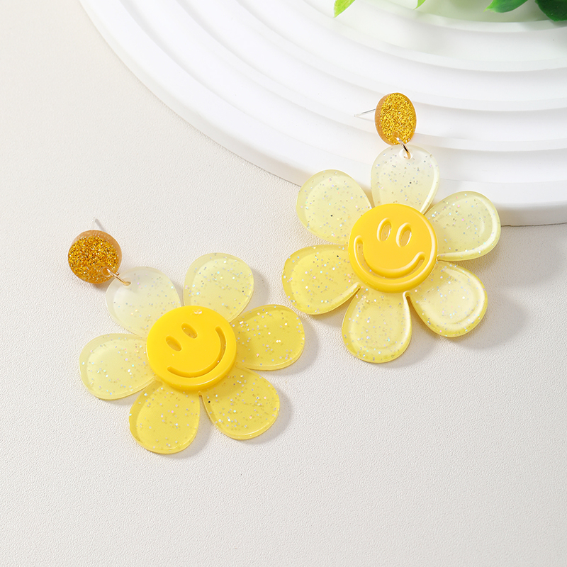Wholesale Jewelry 1 Pair Cute Novelty Shiny Smiley Face Flower Arylic Earrings display picture 1