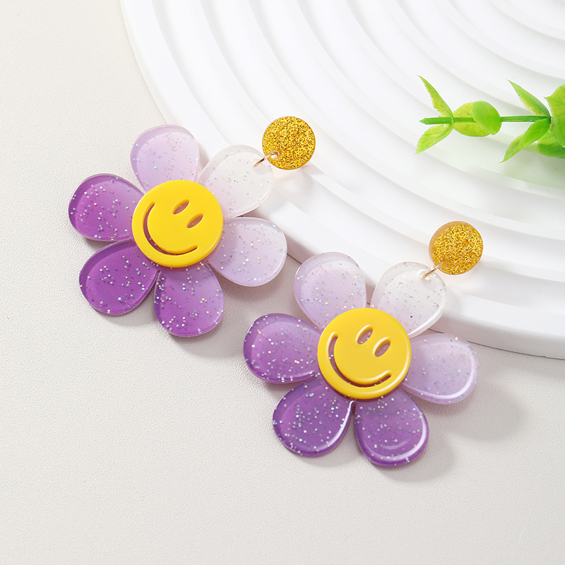 Wholesale Jewelry 1 Pair Cute Novelty Shiny Smiley Face Flower Arylic Earrings display picture 3
