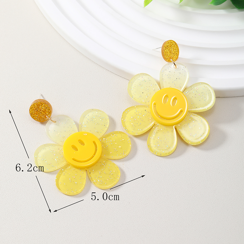 Wholesale Jewelry 1 Pair Cute Novelty Shiny Smiley Face Flower Arylic Earrings display picture 4