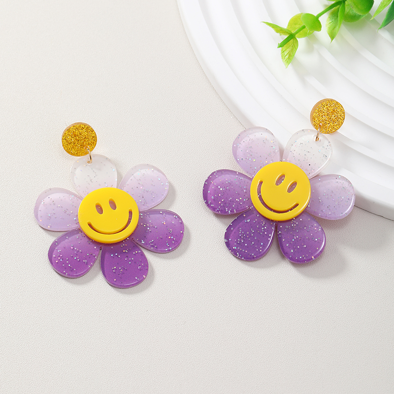 Wholesale Jewelry 1 Pair Cute Novelty Shiny Smiley Face Flower Arylic Earrings display picture 10
