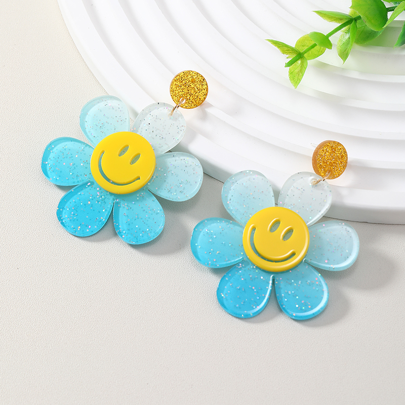 Wholesale Jewelry 1 Pair Cute Novelty Shiny Smiley Face Flower Arylic Earrings display picture 13