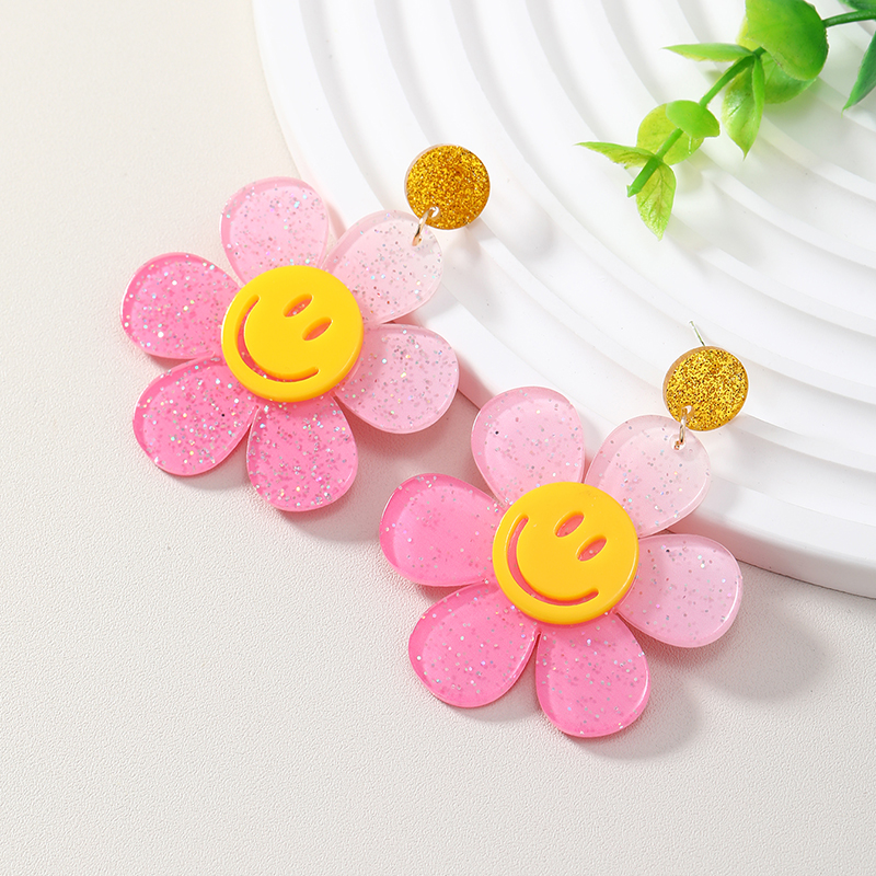 Wholesale Jewelry 1 Pair Cute Novelty Shiny Smiley Face Flower Arylic Earrings display picture 14