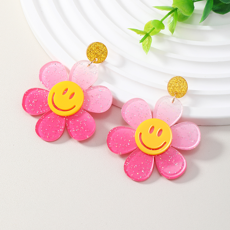 Wholesale Jewelry 1 Pair Cute Novelty Shiny Smiley Face Flower Arylic Earrings display picture 9