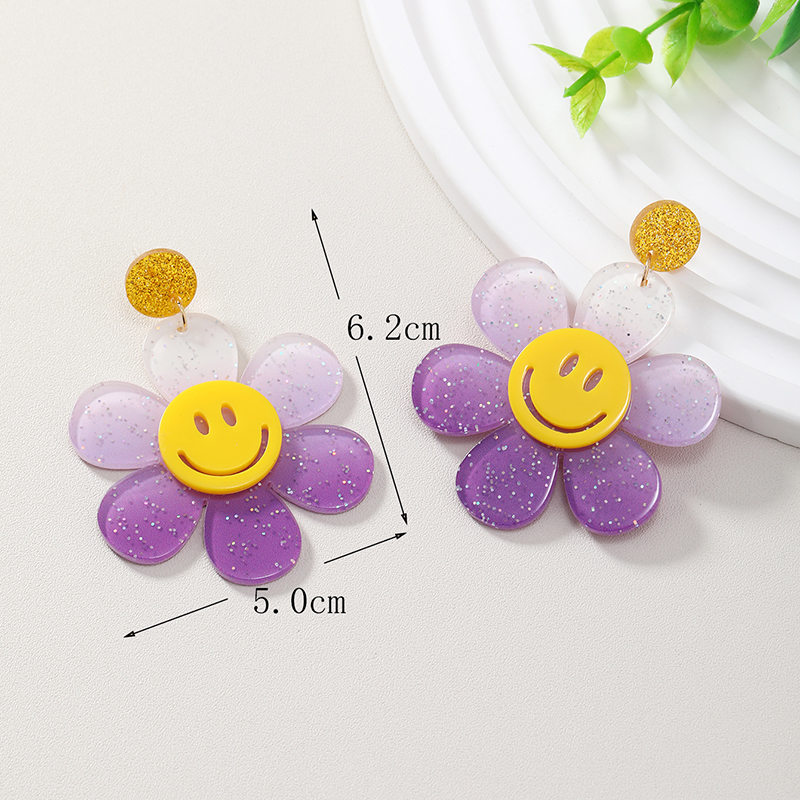 Wholesale Jewelry 1 Pair Cute Novelty Shiny Smiley Face Flower Arylic Earrings display picture 17