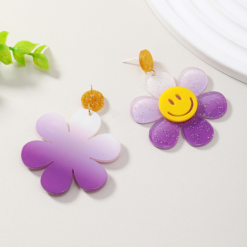 Wholesale Jewelry 1 Pair Cute Novelty Shiny Smiley Face Flower Arylic Earrings display picture 18