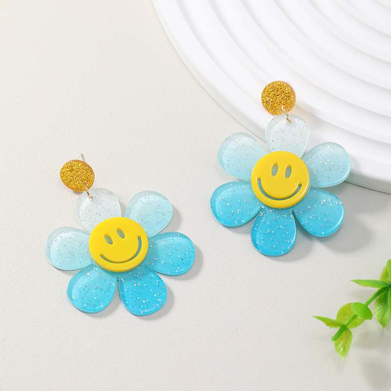 Wholesale Jewelry 1 Pair Cute Novelty Shiny Smiley Face Flower Arylic Earrings display picture 20