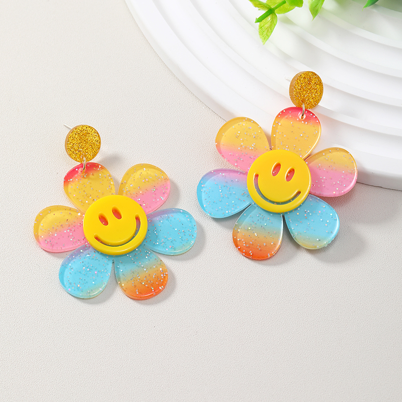 Wholesale Jewelry 1 Pair Cute Novelty Shiny Smiley Face Flower Arylic Earrings display picture 19
