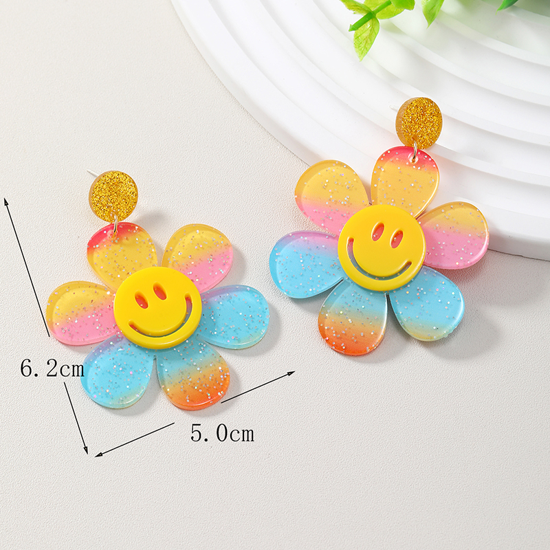 Wholesale Jewelry 1 Pair Cute Novelty Shiny Smiley Face Flower Arylic Earrings display picture 21