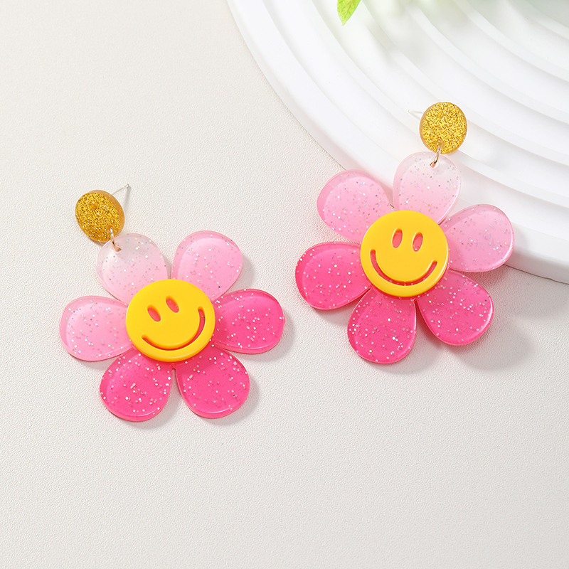 Wholesale Jewelry 1 Pair Cute Novelty Shiny Smiley Face Flower Arylic Earrings display picture 29