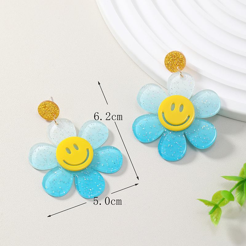 Wholesale Jewelry 1 Pair Cute Novelty Shiny Smiley Face Flower Arylic Earrings display picture 22