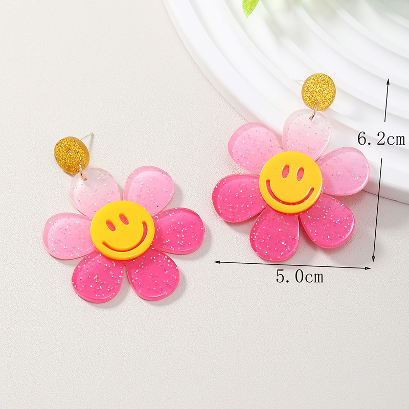 Wholesale Jewelry 1 Pair Cute Novelty Shiny Smiley Face Flower Arylic Earrings display picture 23