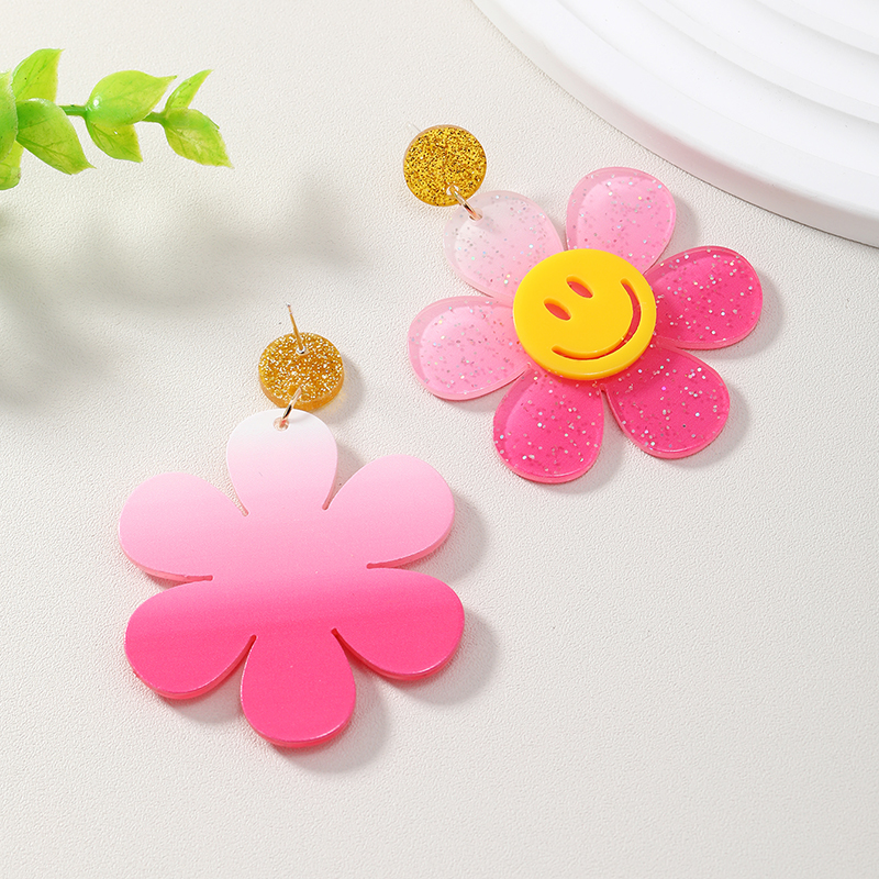 Wholesale Jewelry 1 Pair Cute Novelty Shiny Smiley Face Flower Arylic Earrings display picture 27