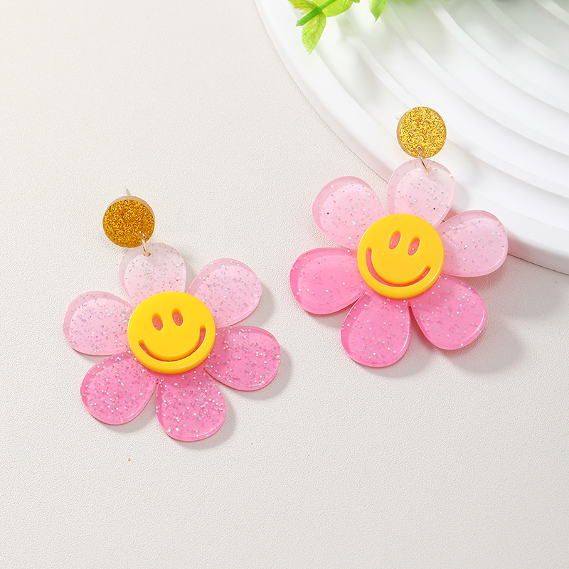 Wholesale Jewelry 1 Pair Cute Novelty Shiny Smiley Face Flower Arylic Earrings display picture 24