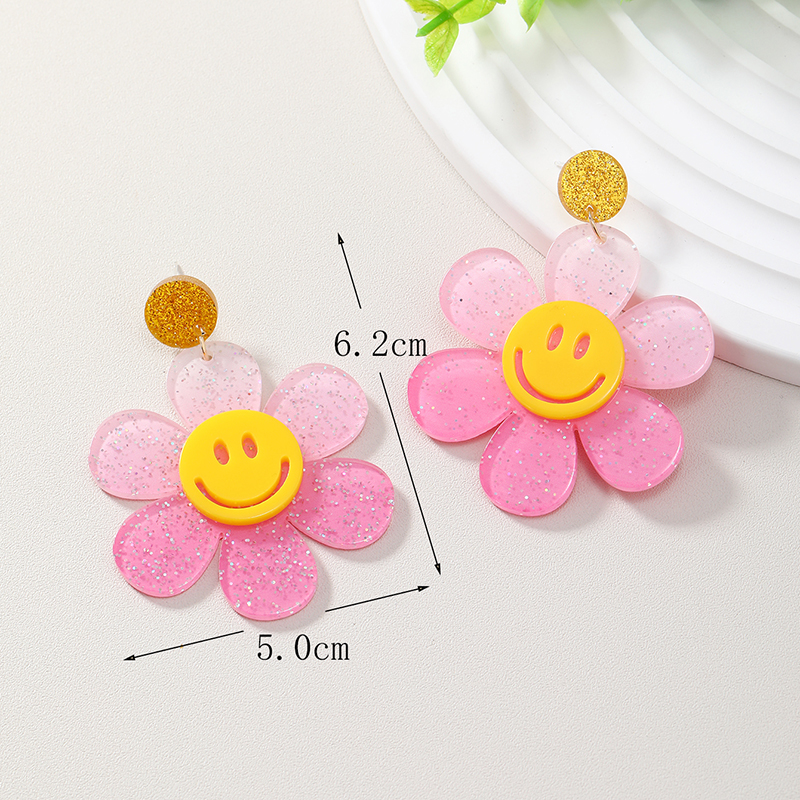 Wholesale Jewelry 1 Pair Cute Novelty Shiny Smiley Face Flower Arylic Earrings display picture 16