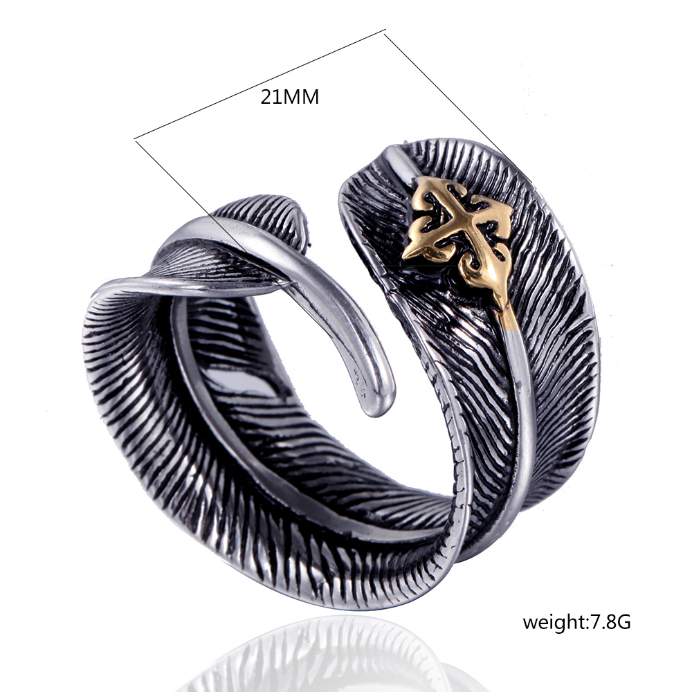 Vintage Style Feather Metal Plating Men's Open Ring display picture 1