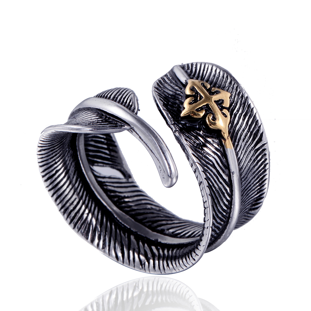 Vintage Style Feather Metal Plating Men's Open Ring display picture 3