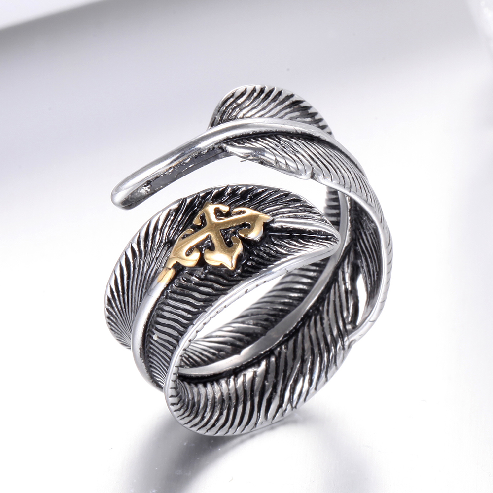 Vintage Style Feather Metal Plating Men's Open Ring display picture 4