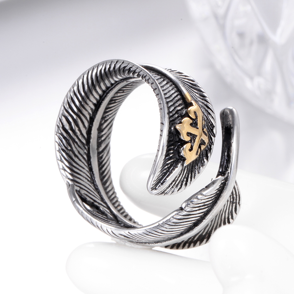 Vintage Style Feather Metal Plating Men's Open Ring display picture 6