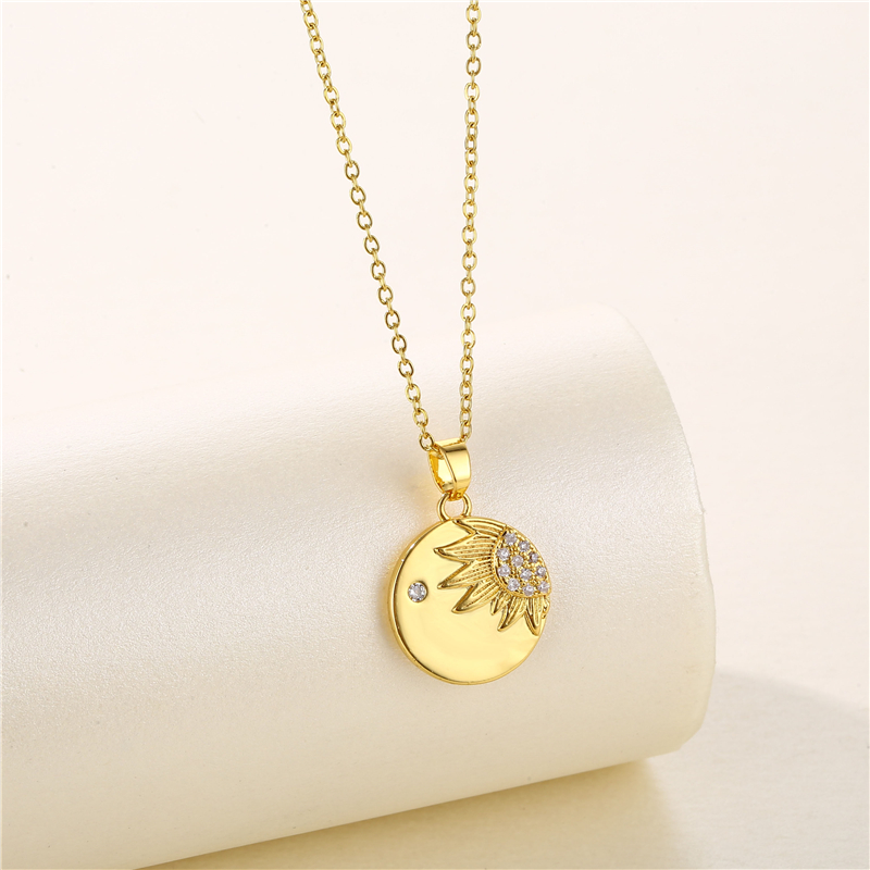 Stainless Steel Titanium Steel 18K Gold Plated Artistic Plating Inlay Geometric Circle Flower Zircon Pendant Necklace display picture 8