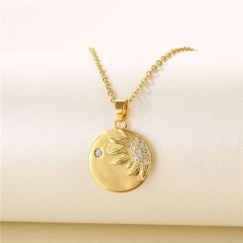 Stainless Steel Titanium Steel 18K Gold Plated Artistic Plating Inlay Geometric Circle Flower Zircon Pendant Necklace display picture 7