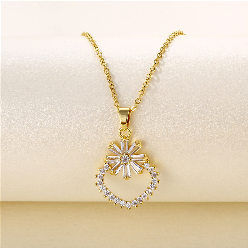 Stainless Steel Titanium Steel 18K Gold Plated Artistic Plating Inlay Geometric Circle Flower Zircon Pendant Necklace display picture 17