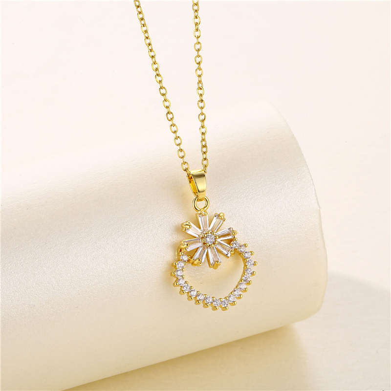 Stainless Steel Titanium Steel 18K Gold Plated Artistic Plating Inlay Geometric Circle Flower Zircon Pendant Necklace display picture 18