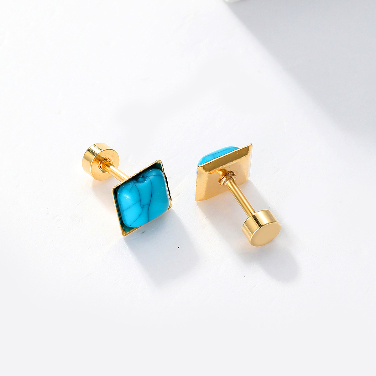 1 Pair Fashion Square Plating Inlay Stainless Steel Turquoise 18K Gold Plated Ear Studs display picture 3