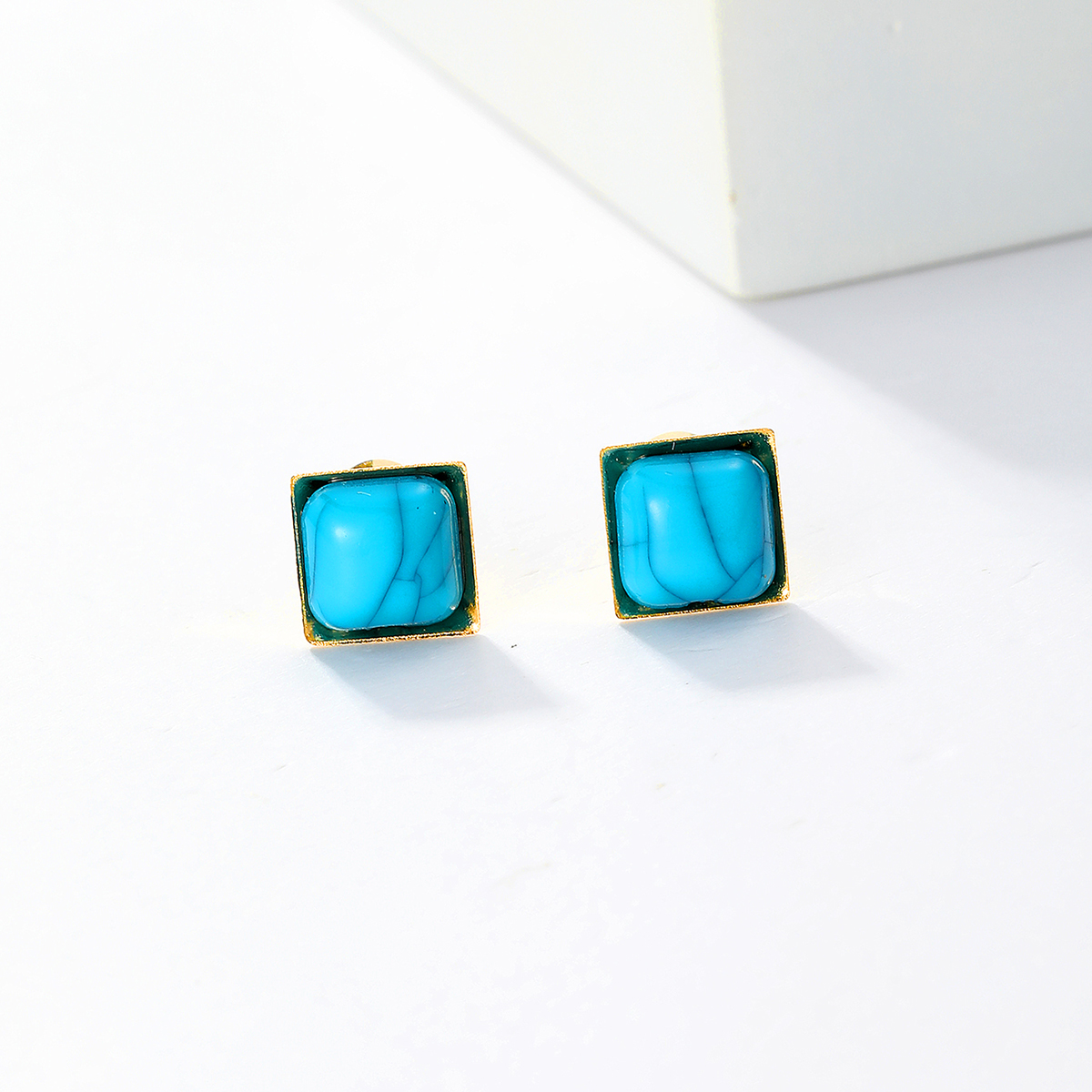 1 Pair Fashion Square Plating Inlay Stainless Steel Turquoise 18K Gold Plated Ear Studs display picture 4